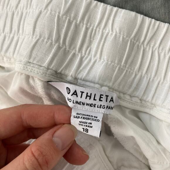 Athleta Cabo Linen Wide Leg Pants White Coastal Minimalist Resort Size 18 - Picture 9 of 9